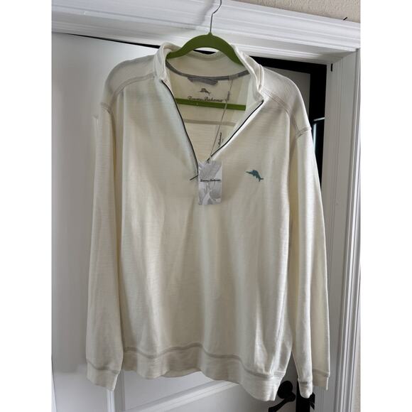 NWT Tommy Bahama Tobago Bay Half-zip Sweatshirt Men's Small Coconut Ivory Xl - Picture 1 of 11